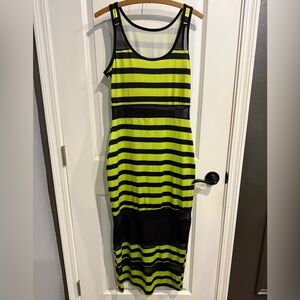 Curve hugging mesh panel stretchy Black & neon Maxi Dress